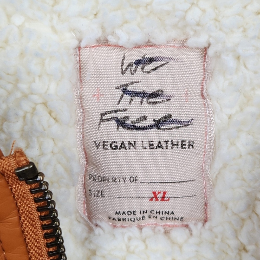 We The Free Jacket Womens XL Brown Vegan Leather Sherpa Lined Hooded Warm - Picture 2 of 9